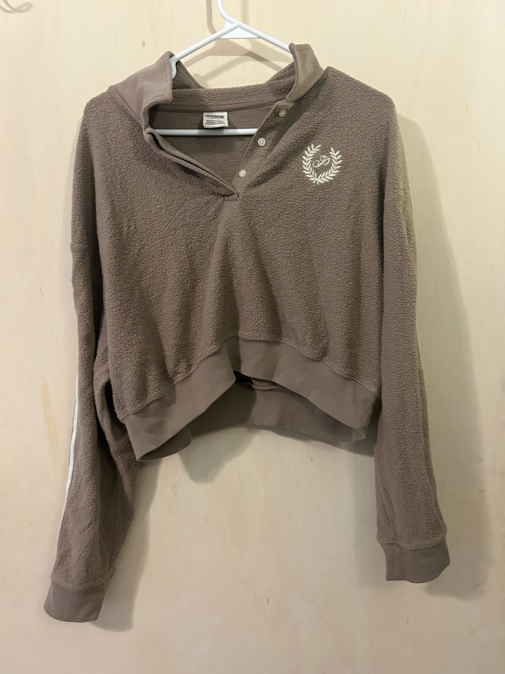 VS/PINK Cozy Cropped Fleece Pullover - Taupe